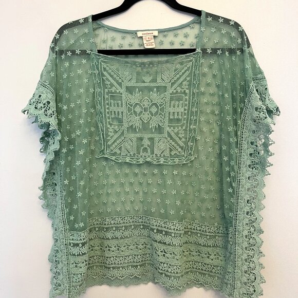 Sundance Green Sheer Embroiderd Lace Top, Size Small - Picture 2 of 9